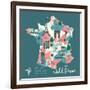 Simple Cartooned Map of France with Legend Icons-Lavandaart-Framed Art Print