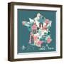 Simple Cartooned Map of France with Legend Icons-Lavandaart-Framed Art Print