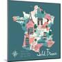 Simple Cartooned Map of France with Legend Icons-Lavandaart-Mounted Art Print