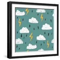 Simple Children&#39;S Doodle Pattern. Doodle Pattern with Clouds.-Ksu_Ganz-Framed Art Print