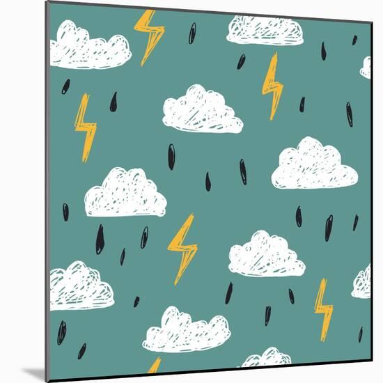 Simple Children&#39;S Doodle Pattern. Doodle Pattern with Clouds.-Ksu_Ganz-Mounted Art Print