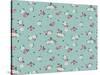 Simple Cute Pattern in Small White and Pink Flowers on Light Blue Background. Liberty Style. Ditsy-Ann and Pen-Stretched Canvas