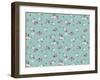 Simple Cute Pattern in Small White and Pink Flowers on Light Blue Background. Liberty Style. Ditsy-Ann and Pen-Framed Art Print