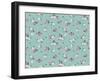 Simple Cute Pattern in Small White and Pink Flowers on Light Blue Background. Liberty Style. Ditsy-Ann and Pen-Framed Art Print