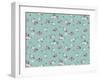 Simple Cute Pattern in Small White and Pink Flowers on Light Blue Background. Liberty Style. Ditsy-Ann and Pen-Framed Art Print