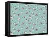 Simple Cute Pattern in Small White and Pink Flowers on Light Blue Background. Liberty Style. Ditsy-Ann and Pen-Framed Stretched Canvas
