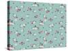 Simple Cute Pattern in Small White and Pink Flowers on Light Blue Background. Liberty Style. Ditsy-Ann and Pen-Stretched Canvas