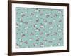 Simple Cute Pattern in Small White and Pink Flowers on Light Blue Background. Liberty Style. Ditsy-Ann and Pen-Framed Art Print