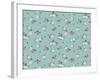 Simple Cute Pattern in Small White and Pink Flowers on Light Blue Background. Liberty Style. Ditsy-Ann and Pen-Framed Art Print