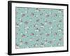 Simple Cute Pattern in Small White and Pink Flowers on Light Blue Background. Liberty Style. Ditsy-Ann and Pen-Framed Art Print