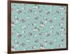 Simple Cute Pattern in Small White and Pink Flowers on Light Blue Background. Liberty Style. Ditsy-Ann and Pen-Framed Art Print