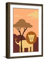 Simple Lion - Orange-Lantern Press-Framed Art Print