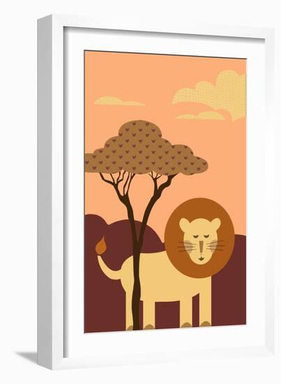 Simple Lion - Orange-Lantern Press-Framed Art Print