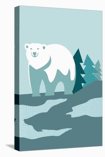 Simple Polar Bear - Blue-Lantern Press-Stretched Canvas