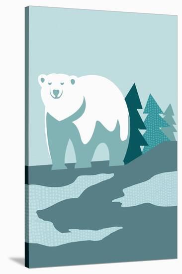 Simple Polar Bear - Blue-Lantern Press-Stretched Canvas