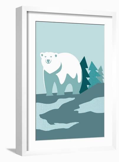 Simple Polar Bear - Blue-Lantern Press-Framed Art Print