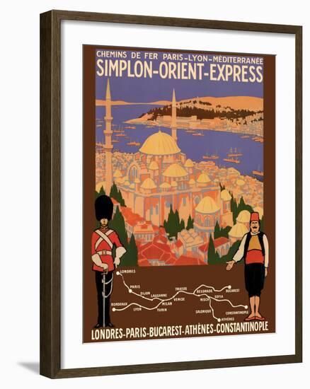 Simplon Orient-Express - London to Constantinople -  Vintage PLM Railroad Travel Poster, 1922-Roger Broders-Framed Art Print
