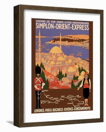 Simplon Orient-Express - London to Constantinople -  Vintage PLM Railroad Travel Poster, 1922-Roger Broders-Framed Art Print