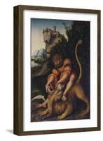 Simson, Fighting with the Lion, C. 1520-1525-Lucas Cranach the Elder-Framed Giclee Print