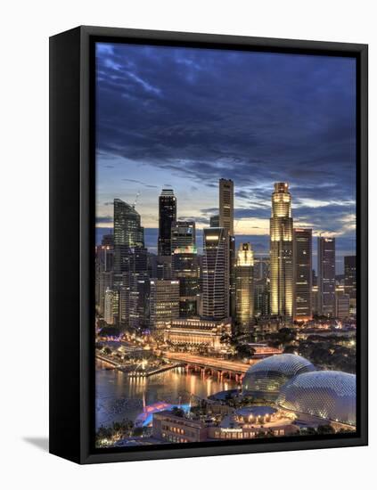 Singapore, Aerial View of Singapore Skyline and Esplanade Theathre-Michele Falzone-Framed Stretched Canvas