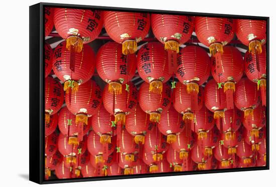 Singapore, Chinatown, Thian Hock Keng Temple, Chinese Red Lanterns-Walter Bibikow-Framed Stretched Canvas