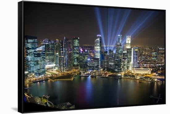 Singapore. City at night.-Jaynes Gallery-Framed Stretched Canvas