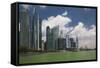 Singapore, City Skyline by the Marina Reservoir-Walter Bibikow-Framed Stretched Canvas