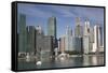 Singapore, City Skyline by the Marina Reservoir-Walter Bibikow-Framed Stretched Canvas