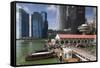 Singapore, City Skyline by the Marina Reservoir-Walter Bibikow-Framed Stretched Canvas