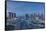 Singapore, City Skyline Elevated View Above the Marina Reservoir, Dawn-Walter Bibikow-Framed Stretched Canvas