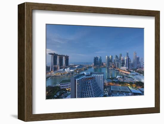 Singapore, City Skyline Elevated View Above the Marina Reservoir, Dawn-Walter Bibikow-Framed Photographic Print