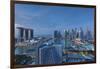 Singapore, City Skyline Elevated View Above the Marina Reservoir, Dawn-Walter Bibikow-Framed Premium Photographic Print