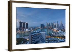 Singapore, City Skyline Elevated View Above the Marina Reservoir, Dawn-Walter Bibikow-Framed Photographic Print