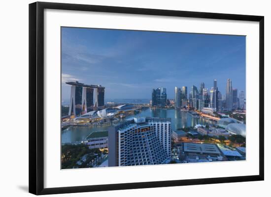 Singapore, City Skyline Elevated View Above the Marina Reservoir, Dawn-Walter Bibikow-Framed Photographic Print