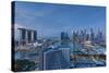 Singapore, City Skyline Elevated View Above the Marina Reservoir, Dawn-Walter Bibikow-Stretched Canvas