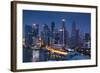 Singapore, City Skyline Elevated View Above the Marina Reservoir, Dusk-Walter Bibikow-Framed Photographic Print