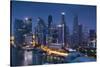 Singapore, City Skyline Elevated View Above the Marina Reservoir, Dusk-Walter Bibikow-Stretched Canvas