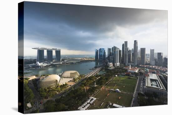 Singapore, City Skyline Elevated View Above the Marina Reservoir, Dusk-Walter Bibikow-Stretched Canvas