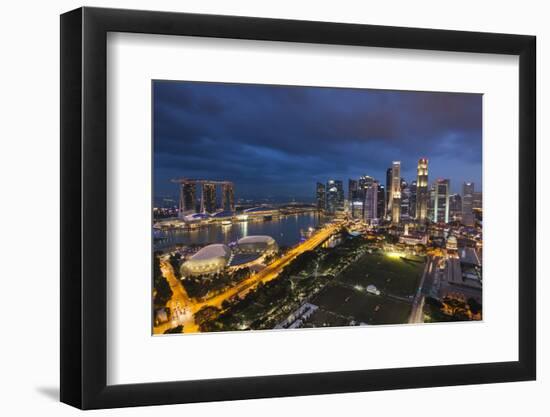 Singapore, City Skyline Elevated View Above the Padang, Dusk-Walter Bibikow-Framed Photographic Print