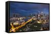 Singapore, City Skyline Elevated View Above the Padang, Dusk-Walter Bibikow-Framed Stretched Canvas