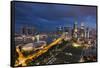 Singapore, City Skyline Elevated View Above the Padang, Dusk-Walter Bibikow-Framed Stretched Canvas