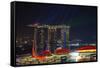 Singapore, Cityscape View and Lightshow of Downtown-Jaynes Gallery-Framed Stretched Canvas