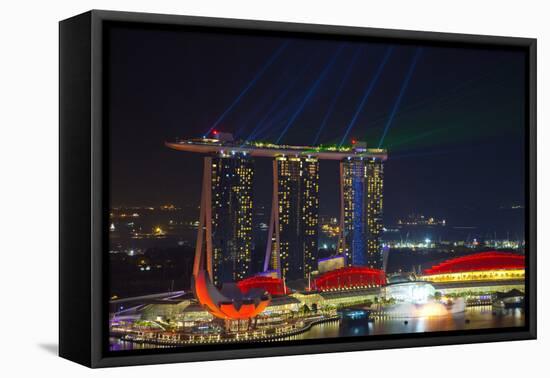 Singapore, Cityscape View and Lightshow of Downtown-Jaynes Gallery-Framed Stretched Canvas