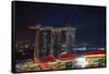 Singapore, Cityscape View and Lightshow of Downtown-Jaynes Gallery-Framed Stretched Canvas