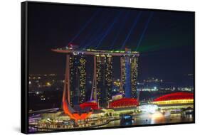 Singapore, Cityscape View and Lightshow of Downtown-Jaynes Gallery-Framed Stretched Canvas