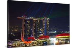 Singapore, Cityscape View and Lightshow of Downtown-Jaynes Gallery-Stretched Canvas