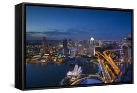 Singapore, Elevated City Skyline Above Marina Reservoir, Dusk-Walter Bibikow-Framed Stretched Canvas