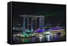 Singapore, Elevated View of the City with Evening Laser Show-Walter Bibikow-Framed Stretched Canvas