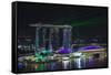 Singapore, Elevated View of the City with Evening Laser Show-Walter Bibikow-Framed Stretched Canvas