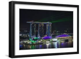 Singapore, Elevated View of the City with Evening Laser Show-Walter Bibikow-Framed Photographic Print